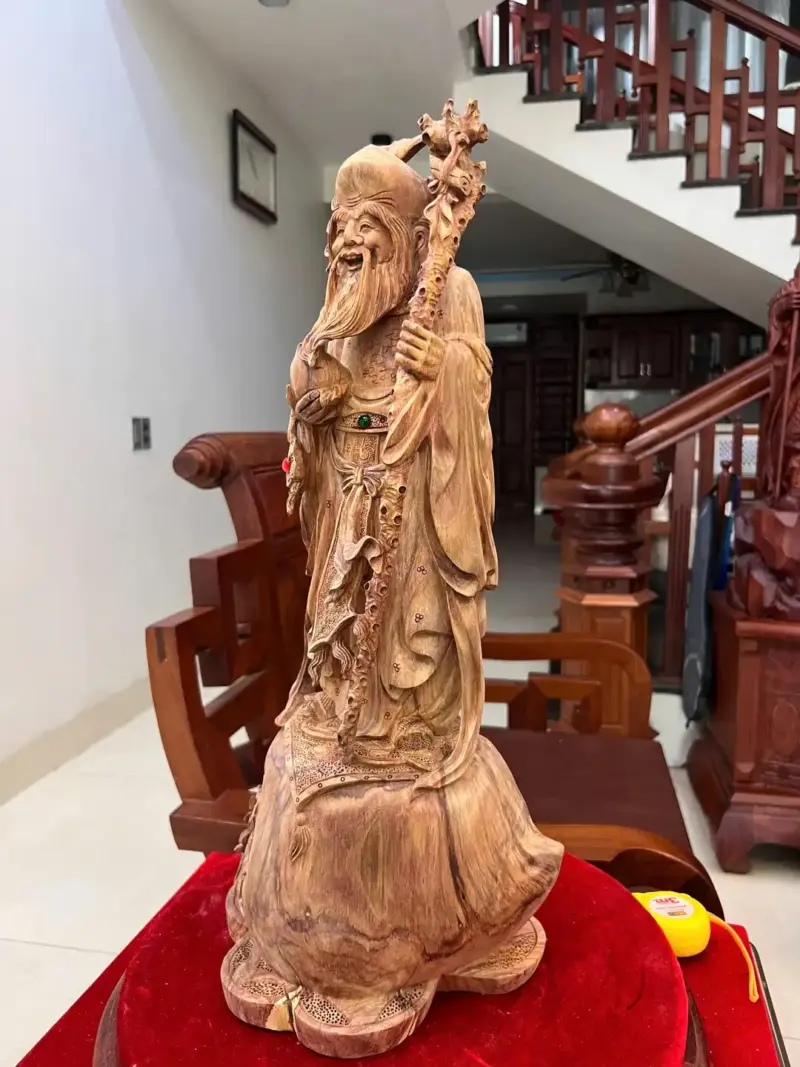 Tượng Cụ Thọ Tiên Gỗ Sưa Bắc Liền Khối Mộc Đẹp Vân Tím Có Sơn G5007