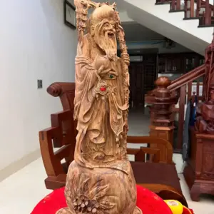 Tượng Cụ Thọ Tiên Gỗ Sưa Bắc Liền Khối Mộc Đẹp Vân Tím Có Sơn G5007
