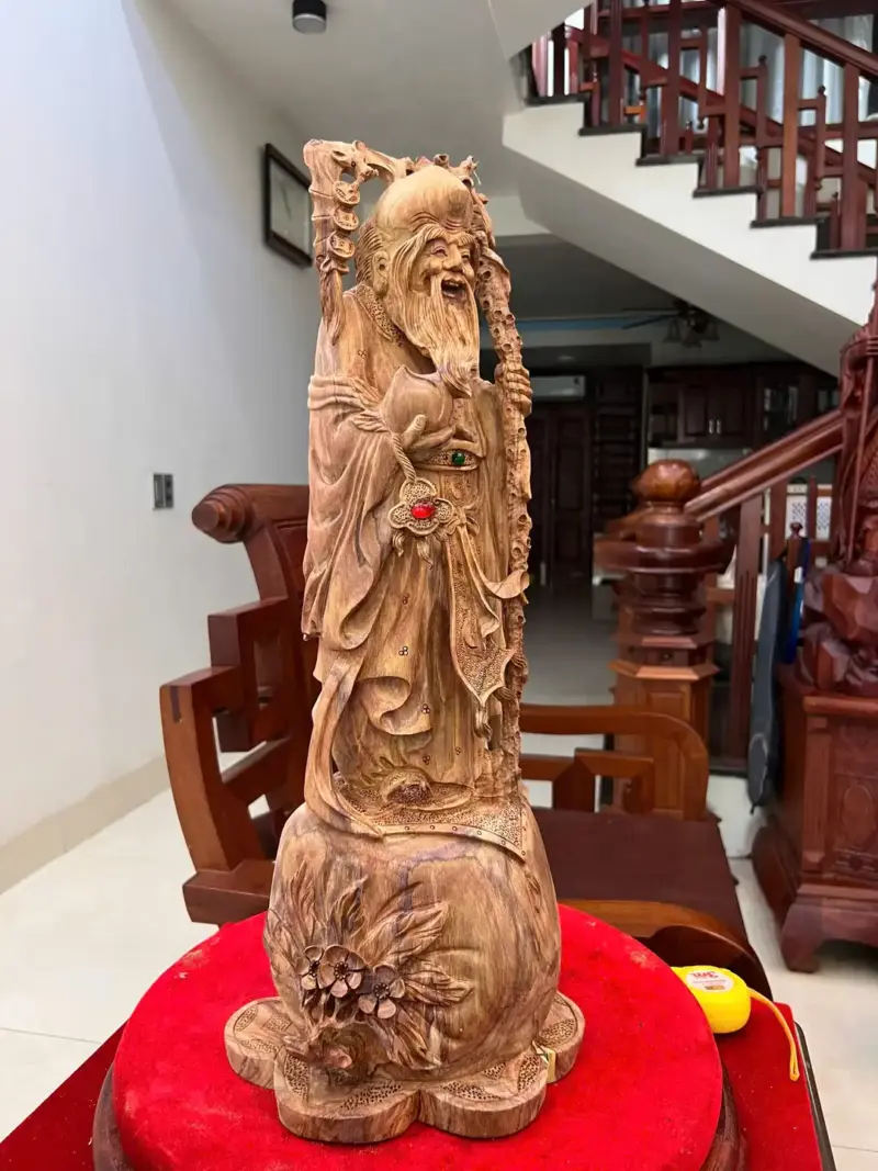 Tượng Cụ Thọ Tiên Gỗ Sưa Bắc Liền Khối Mộc Đẹp Vân Tím Có Sơn G5007