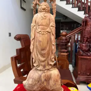 Tượng Cụ Thọ Tiên Gỗ Sưa Bắc Liền Khối Mộc Đẹp Vân Tím Có Sơn G5007