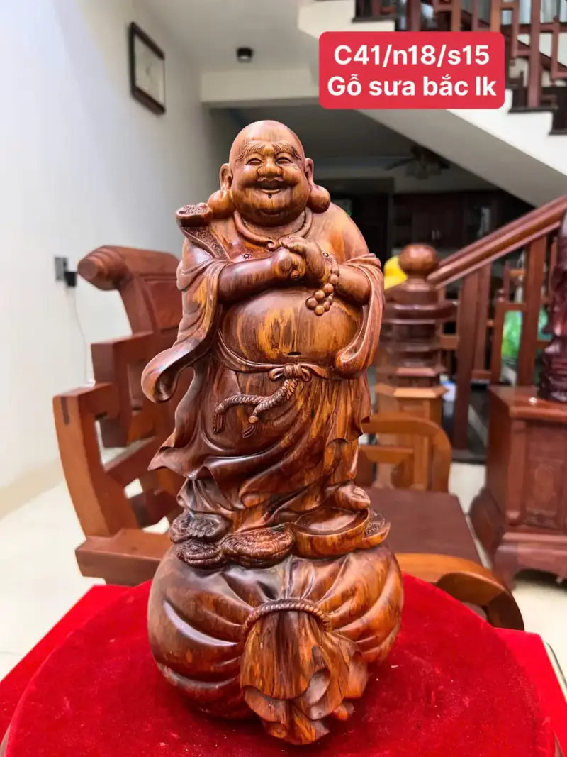 Tượng Di Lặc Chúc Phúc Gỗ Sưa Bắc Liền Khối G5058