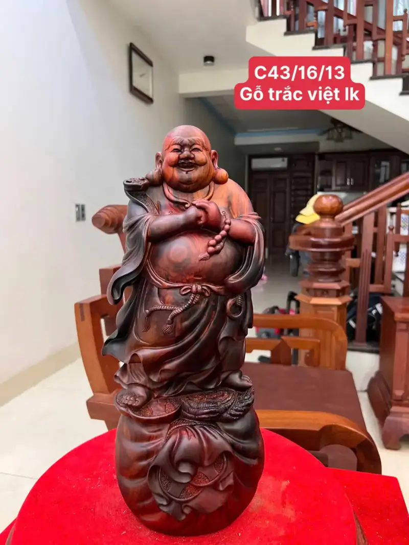 Tượng Di Lặc Chúc Phúc Gỗ Trắc Việt Liền Khối G5092