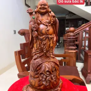 Tượng Di Lặc Gỗ Sưa Bắc Đỏ Liền Khối Vân Tím Lịm G5131