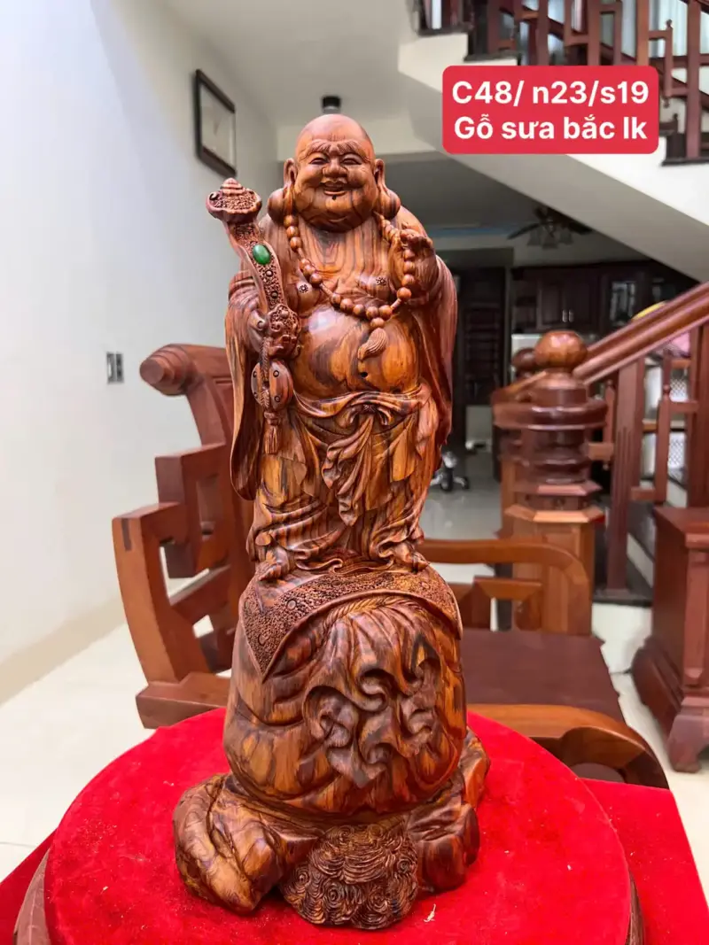 Tượng Di Lặc Gỗ Sưa Bắc Đỏ Liền Khối Vân Tím Lịm G5131