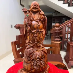 Tượng Di Lặc Gỗ Sưa Bắc Đỏ Liền Khối Vân Tím Lịm G5131