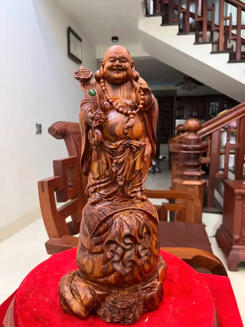 Tượng Di Lặc Gỗ Sưa Bắc Đỏ Liền Khối Vân Tím Lịm G5131