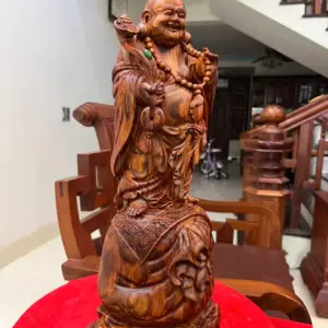 Tượng Di Lặc Gỗ Sưa Bắc Đỏ Liền Khối Vân Tím Lịm G5131