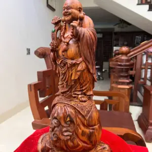 Tượng Di Lặc Gỗ Sưa Bắc Đỏ Liền Khối Vân Tím Lịm G5131