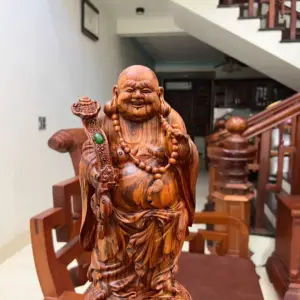 Tượng Di Lặc Gỗ Sưa Bắc Đỏ Liền Khối Vân Tím Lịm G5131