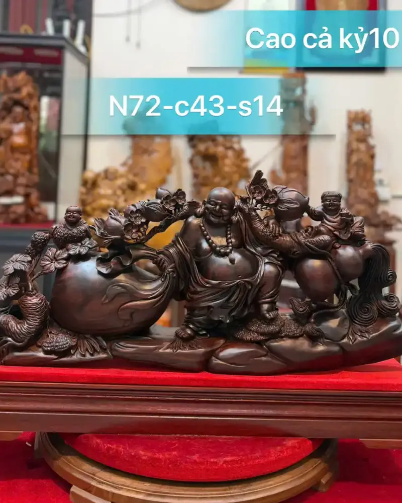 Tượng Di Lặc Kéo Bao Tiền Gỗ Trắc Đỏ Đen Hàng Liền Kỹ Đẹp G5292