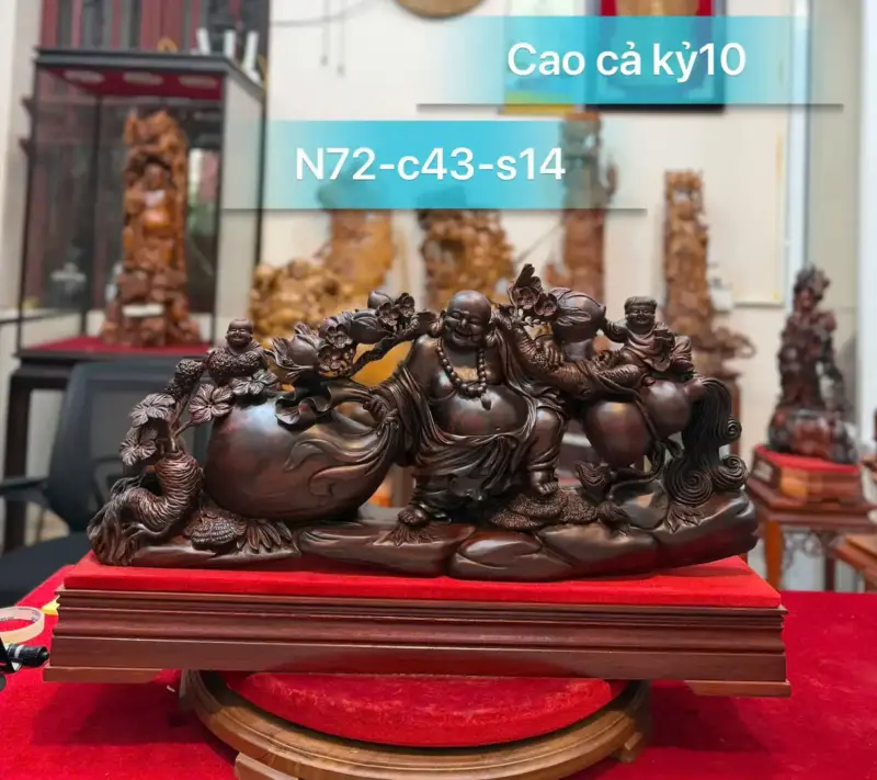 Tượng Di Lặc Kéo Bao Tiền Gỗ Trắc Đỏ Đen Hàng Liền Kỹ Đẹp G5292