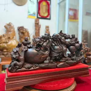 Tượng Di Lặc Kéo Bao Tiền Gỗ Trắc Đỏ Đen Hàng Liền Kỹ Đẹp G5292