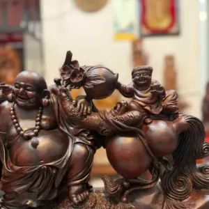 Tượng Di Lặc Kéo Bao Tiền Gỗ Trắc Đỏ Đen Hàng Liền Kỹ Đẹp G5292
