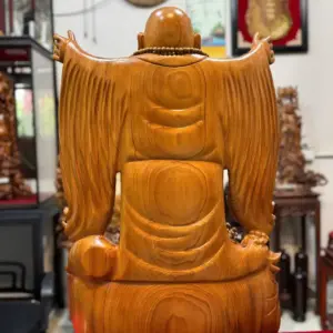Tượng Di Lặc Nghênh Hỷ Tứ Phương Gỗ Ngọc Am Thơm Hàng Đục Tay Liền Khối G5294