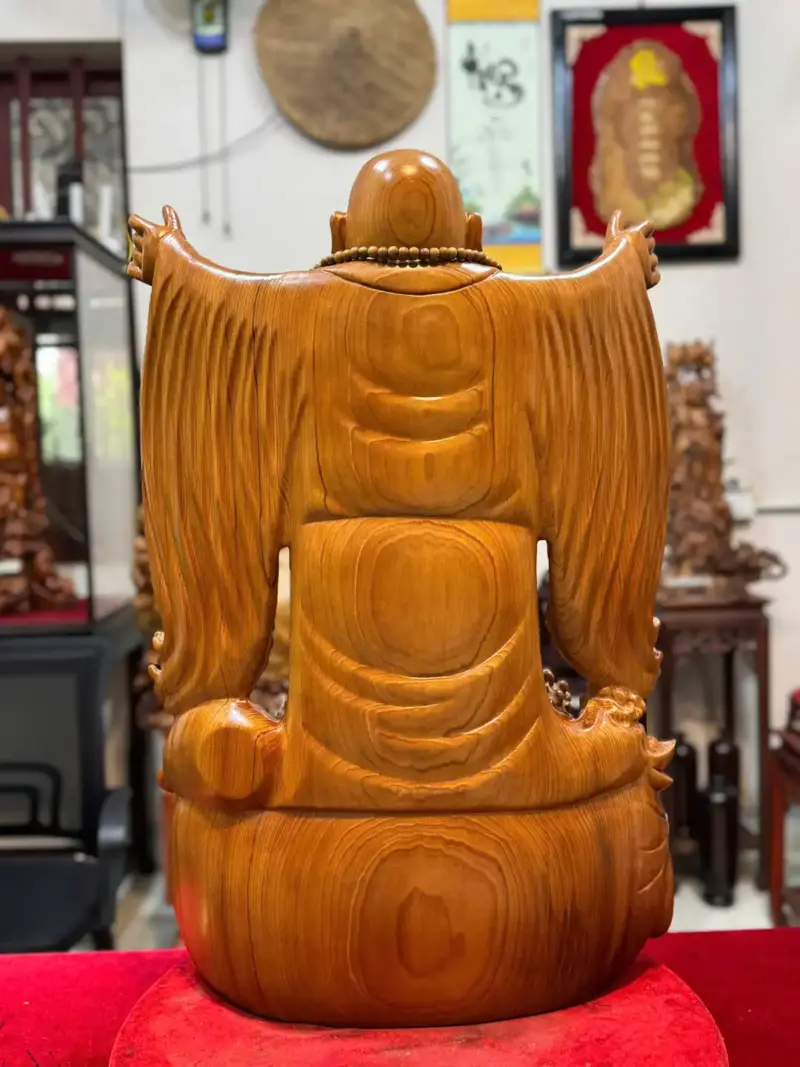 Tượng Di Lặc Nghênh Hỷ Tứ Phương Gỗ Ngọc Am Thơm Hàng Đục Tay Liền Khối G5294