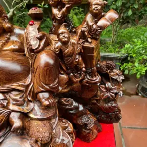 Tượng Di Lặc Ngũ Phúc Ngồi Để Bàn Gỗ Cẩm Gia Lai Siêu Vân To Nặng Liền Khối G5299
