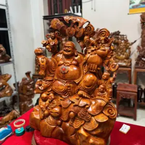 Tượng Di Lặc Ngũ Phúc Gỗ Hương Ta Hàng To Đẹp Liền Khối G5295
