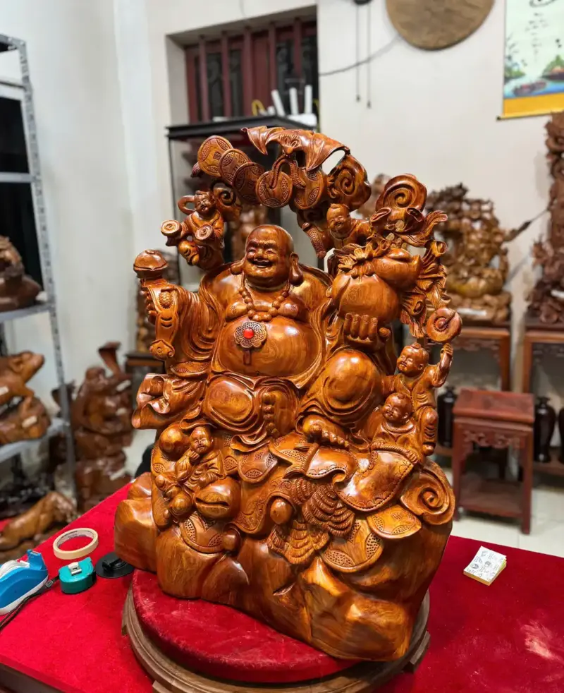 Tượng Di Lặc Ngũ Phúc Gỗ Hương Ta Hàng To Đẹp Liền Khối G5295