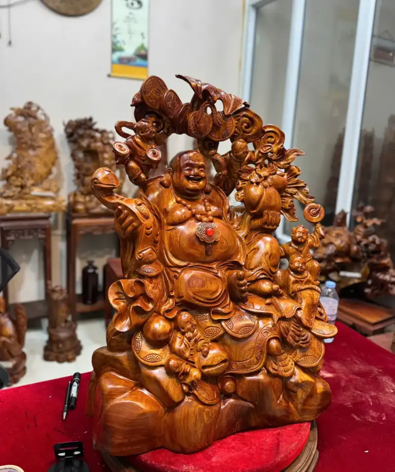 Tượng Di Lặc Ngũ Phúc Gỗ Hương Ta Hàng To Đẹp Liền Khối G5295