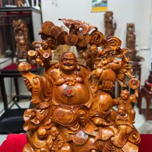 Tượng Di Lặc Ngũ Phúc Gỗ Hương Ta Hàng To Đẹp Liền Khối G5295