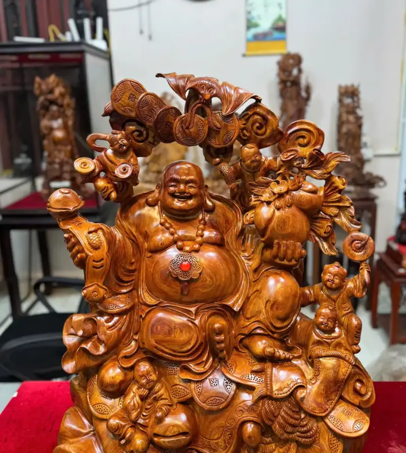 Tượng Di Lặc Ngũ Phúc Gỗ Hương Ta Hàng To Đẹp Liền Khối G5295