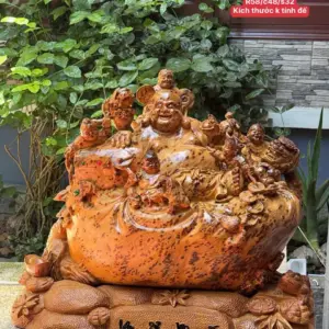 Tượng Di Lặc Ngũ Phúc Gỗ Nu Ngọc Am Liền Khối Hàng Kỹ Nét Đẹp G5297