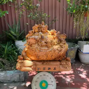 Tượng Di Lặc Ngũ Phúc Gỗ Nu Ngọc Am Liền Khối Hàng Kỹ Nét Đẹp G5297