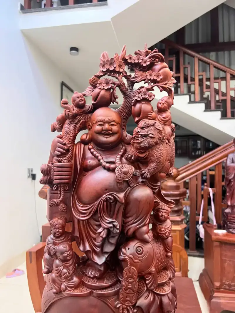 Tượng Di Lặc Ngũ Phúc Gỗ Tử Đàn Liền Khối G5072