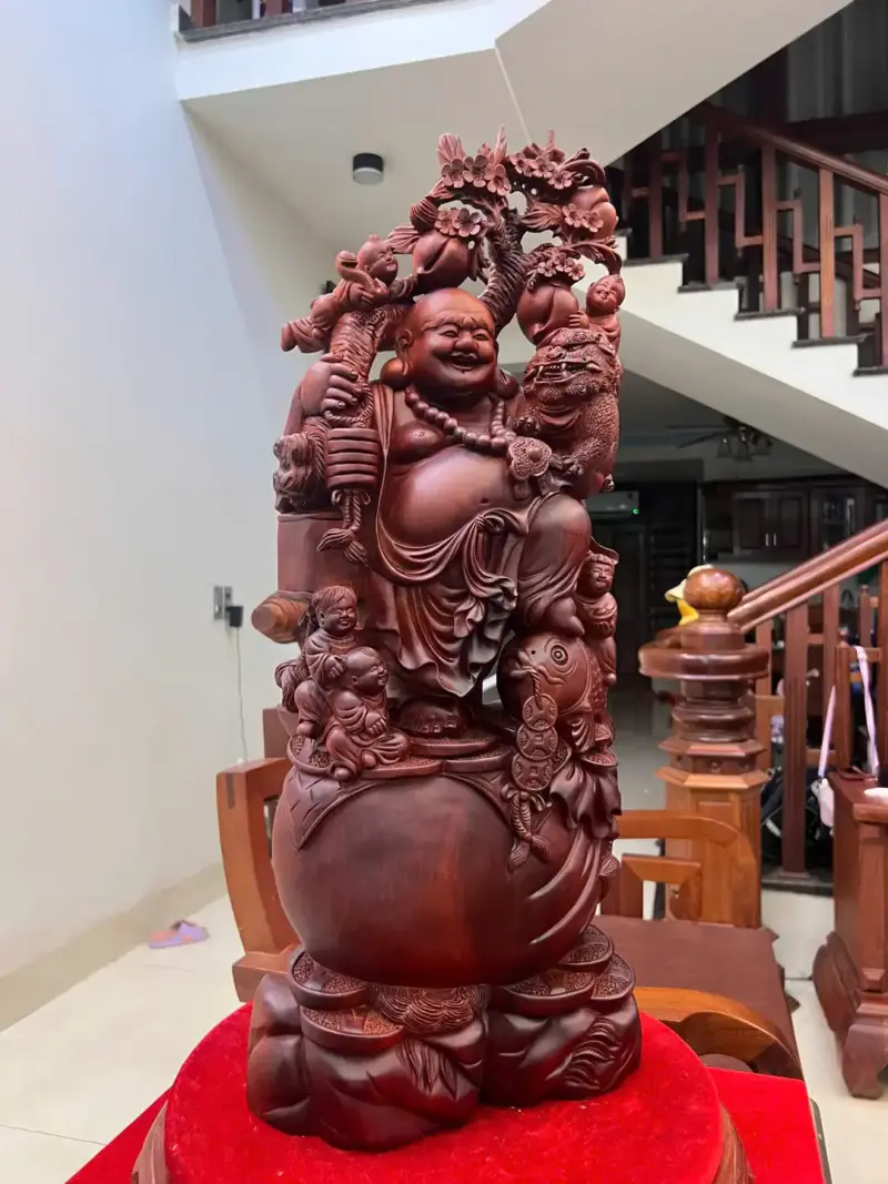 Tượng Di Lặc Ngũ Phúc Gỗ Tử Đàn Liền Khối G5072