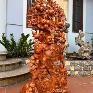 di-lac-ngu-phuc-thuan-nghe-ung_208fb4a8 Tượng Di Lặc Ngũ Phúc Thuần Nghê Đứng Gốc Đào Gỗ Hương Ta Liền Khối G5398
