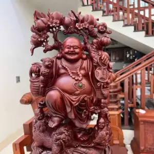Tượng Di Lặc Ngũ Phúc Vác Đào Gỗ Tử Đàn Liền Khối Đục Kỹ Nét G5009