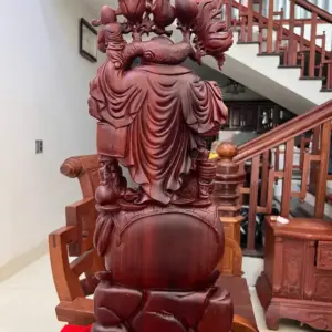 Tượng Di Lặc Ngũ Phúc Vác Đào Gỗ Tử Đàn Liền Khối Đục Kỹ Nét G5009
