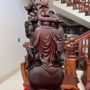 Tượng Di Lặc Ngũ Quỷ Vác Đào Gỗ Tử Đàn Liền Khối G5132