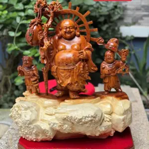 Tượng Di Lặc Nhị Phúc Gỗ Nu Hương Liền Khối Hàng Kỹ Nét Siêu Đẹp G5305