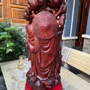 Tượng Di Lặc Nhị Phúc Quẩy Đào Gỗ Vương Mộc Tử Đàn Liền Khối Hàng Kỹ Đẹp G5306