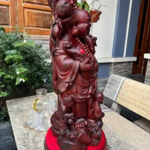 Tượng Di Lặc Nhị Phúc Quẩy Đào Gỗ Vương Mộc Tử Đàn Liền Khối Hàng Kỹ Đẹp G5306