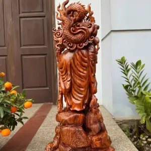 Tượng Di Lặc Rồng Đứng Nghê Hàng Kỹ Đẹp Gỗ Sưa Bắc Đỏ Vip Liền Khối G5309