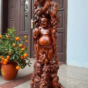 Tượng Di Lặc Rồng Đứng Nghê Hàng Kỹ Đẹp Gỗ Sưa Bắc Đỏ Vip Liền Khối G5309