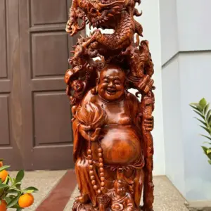 Tượng Di Lặc Rồng Đứng Nghê Hàng Kỹ Đẹp Gỗ Sưa Bắc Đỏ Vip Liền Khối G5309