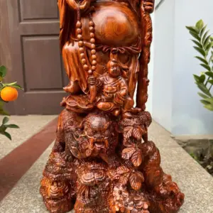 Tượng Di Lặc Rồng Đứng Nghê Hàng Kỹ Đẹp Gỗ Sưa Bắc Đỏ Vip Liền Khối G5309