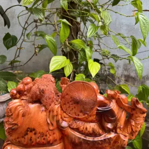 Tượng Di Lặc Tam Phúc Để Bàn Gỗ Nu Ngọc Am Thơm Liền Khối G5313