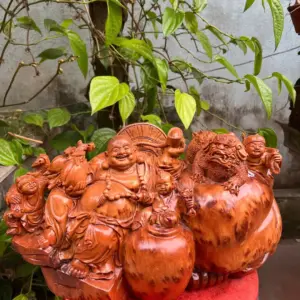 Tượng Di Lặc Tam Phúc Để Bàn Gỗ Nu Ngọc Am Thơm Liền Khối G5313