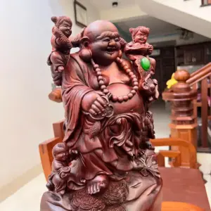 Tượng Di Lặc Tam Phúc Gỗ Tử Đàn Liền Khối Đục Kỹ Nét G5060
