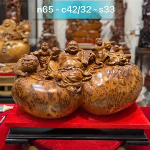Tượng Di Lặc Tam Phúc Thuần Nghê Gỗ Nu Ngọc Am Hàng Đẹp Liền Khối Tặng Kỷ Đỏ G5311