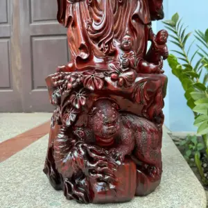 Tượng Di Lặc Tam Phúc Thuần Nghê Hàng Kỹ Đẹp Trạm Tay Sắc Nét Gỗ Tử Đàn Liền Khối G5312