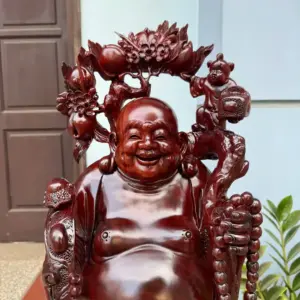 Tượng Di Lặc Tam Phúc Thuần Nghê Hàng Kỹ Đẹp Trạm Tay Sắc Nét Gỗ Tử Đàn Liền Khối G5312