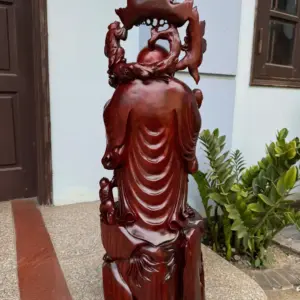 Tượng Di Lặc Tam Phúc Thuần Nghê Hàng Kỹ Đẹp Trạm Tay Sắc Nét Gỗ Tử Đàn Liền Khối G5312