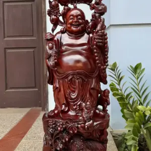 Tượng Di Lặc Tam Phúc Thuần Nghê Hàng Kỹ Đẹp Trạm Tay Sắc Nét Gỗ Tử Đàn Liền Khối G5312