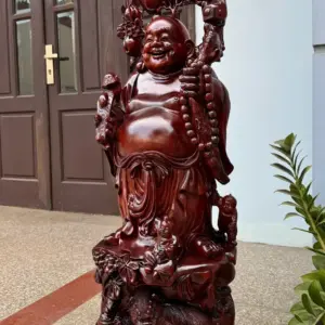 Tượng Di Lặc Tam Phúc Thuần Nghê Hàng Kỹ Đẹp Trạm Tay Sắc Nét Gỗ Tử Đàn Liền Khối G5312