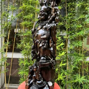 Tượng Di Lặc Đứng Ngũ Phúc Hàng Đục Kỹ Sắc Nét To Nặng Gỗ Mun Hoa Liền Khối G5319